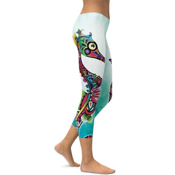 Gearbunch Colorful Ornamental Seahorse Capri Leggings Large - Picture 9 of 10